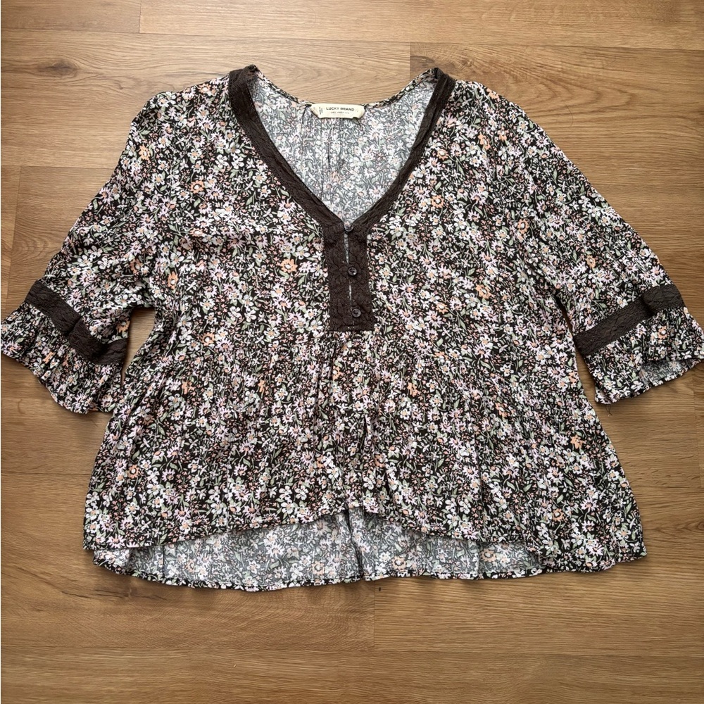 Lucky Brand Floral V-Neck Blouse